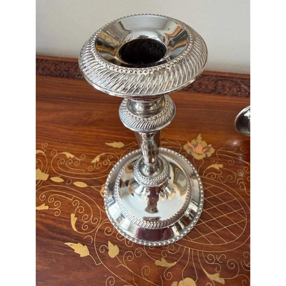 Vintage‎ Silver Plate Candlestick Pair • Neoclassical Taper Holders 7.75